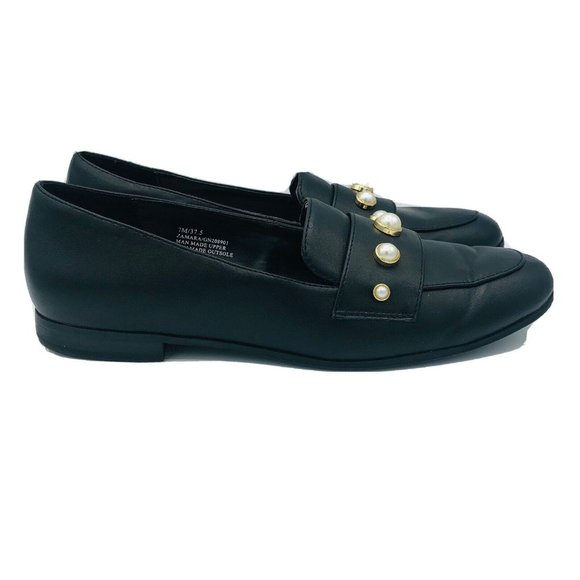 BCBG Shoes - BCBGeneration Womens Black Loafers Slip On Heels Faux leather Shoe Size 7 M